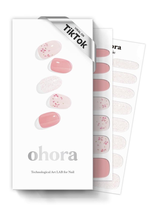 ohora Semi Cured Gel Nail Strips (N Rose Diamond) - Pink, Patterned, Works with Any UV/LED Lamps, Salon-Quality, Long Lasting, Easy to Apply & Remove - Includes 2 Prep Pads, Nail File & Wooden Stick - Image 1
